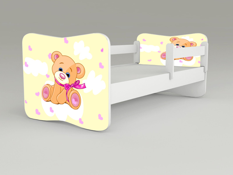 Detská posteľ s odnímateľnými zábranami Macko žltý